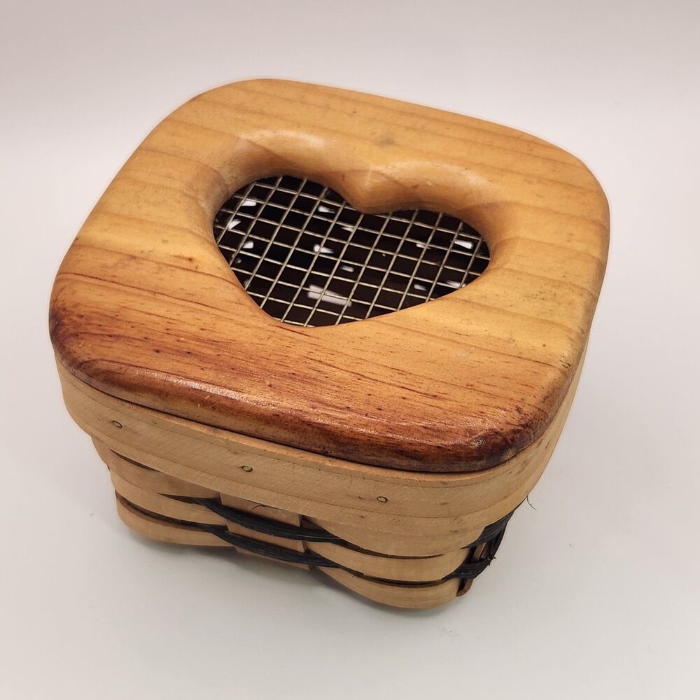 Vintage Wooden Heart Cut Out Trinket Potpourri Basket With Lid Small Cottagecore